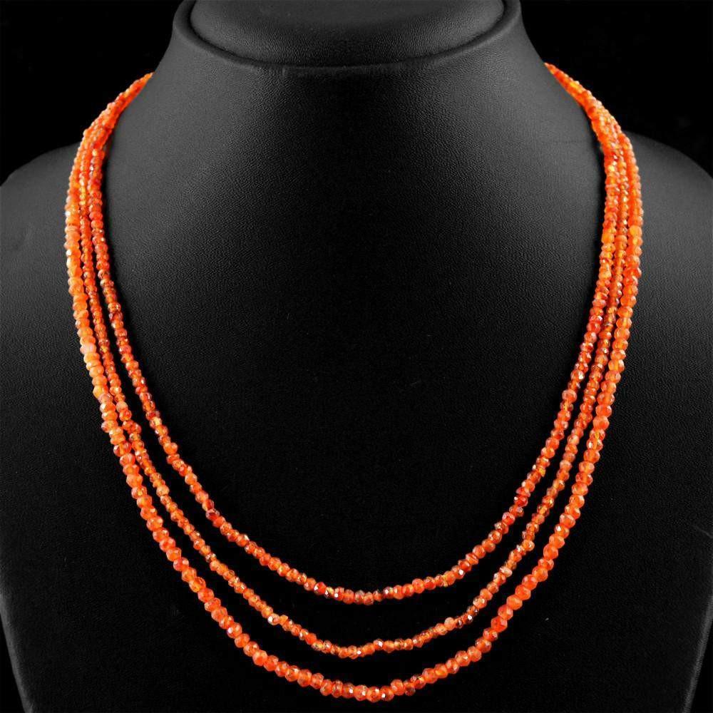 gemsmore:Natural Orange Carnelian 3 Line Faceted Beads