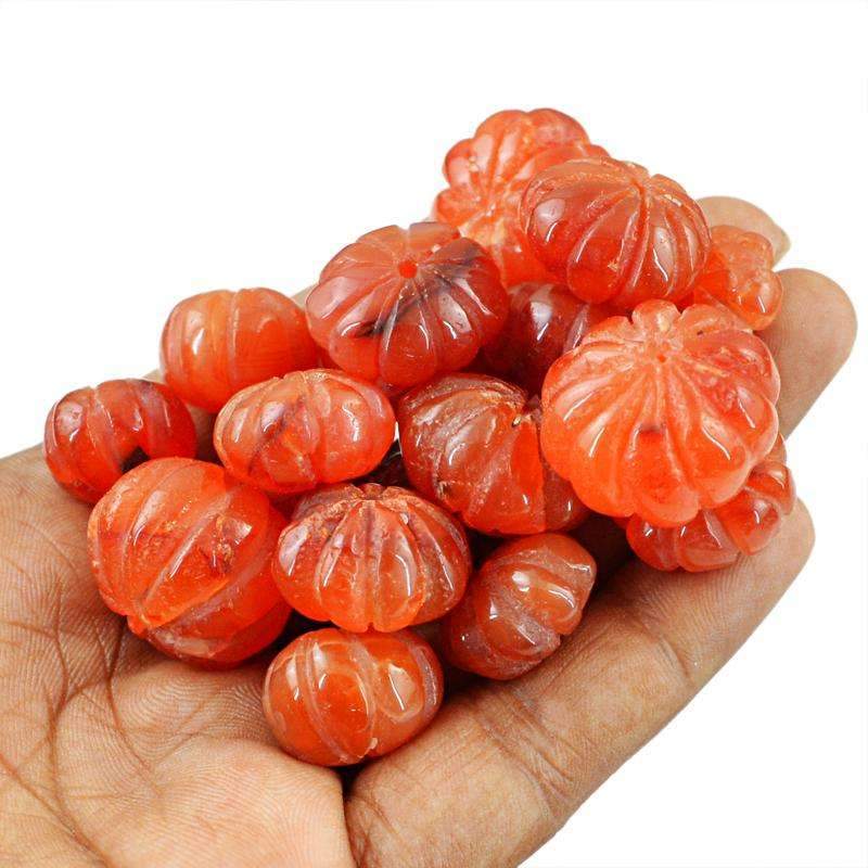gemsmore:Natural Orange Carnelian Beads Lot - Drilled Flower Carved