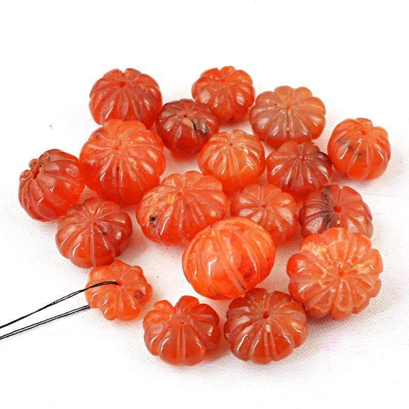 gemsmore:Natural Orange Carnelian Beads Lot - Drilled Flower Carved