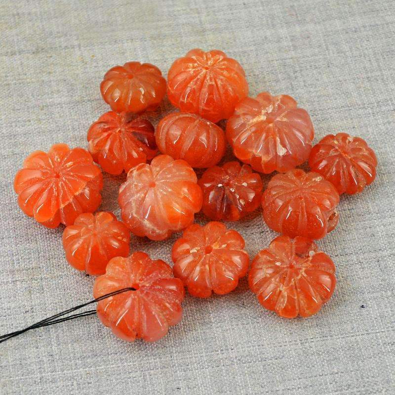 gemsmore:Natural Orange Carnelian Beads Lot - Drilled Flower Carved
