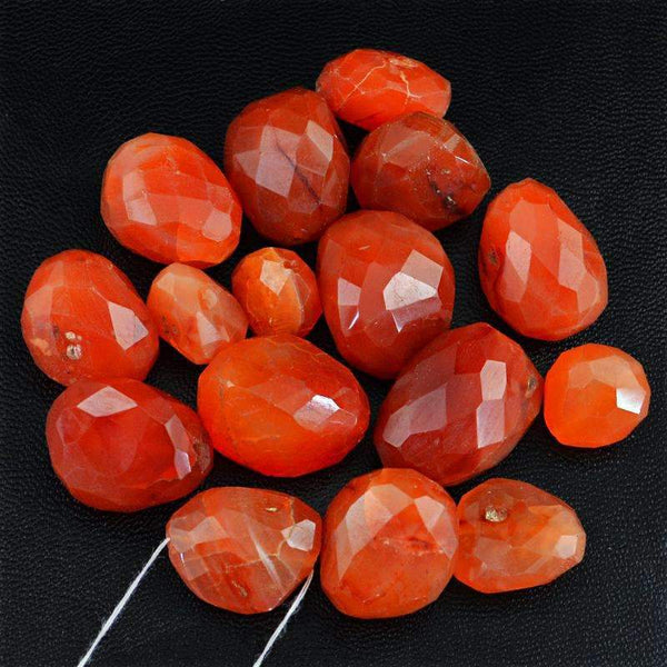 gemsmore:Natural Orange Carnelian Beads Lot - Faceted Drilled