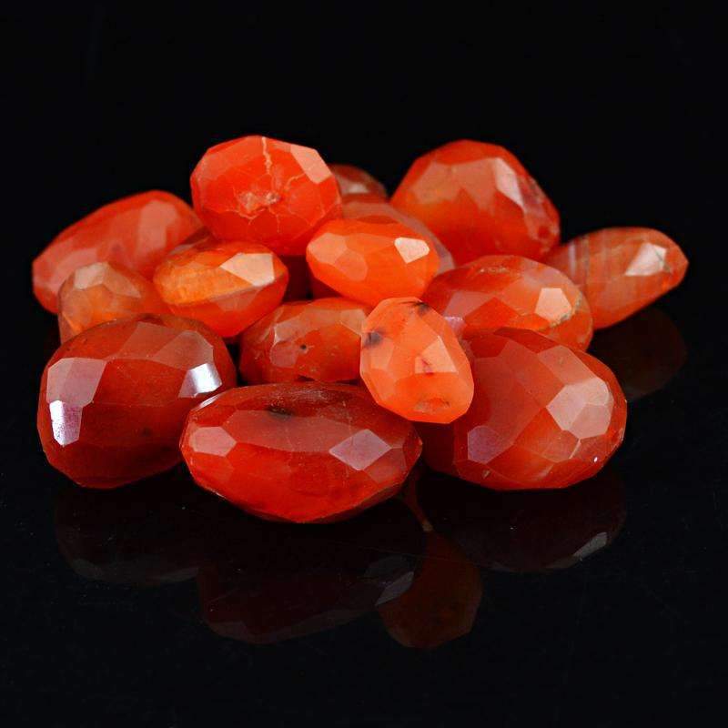 gemsmore:Natural Orange Carnelian Beads Lot - Faceted Drilled