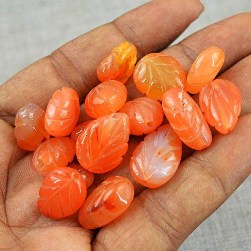 gemsmore:Natural Orange Carnelian Beads Lot - Pear Shape Carved Drilled