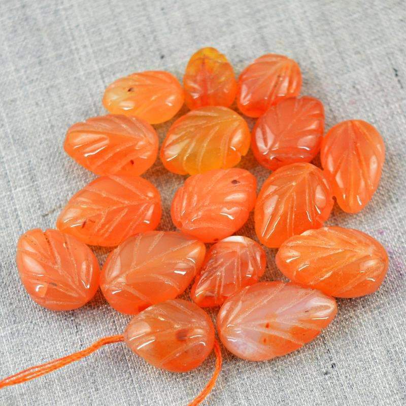 gemsmore:Natural Orange Carnelian Beads Lot - Pear Shape Carved Drilled