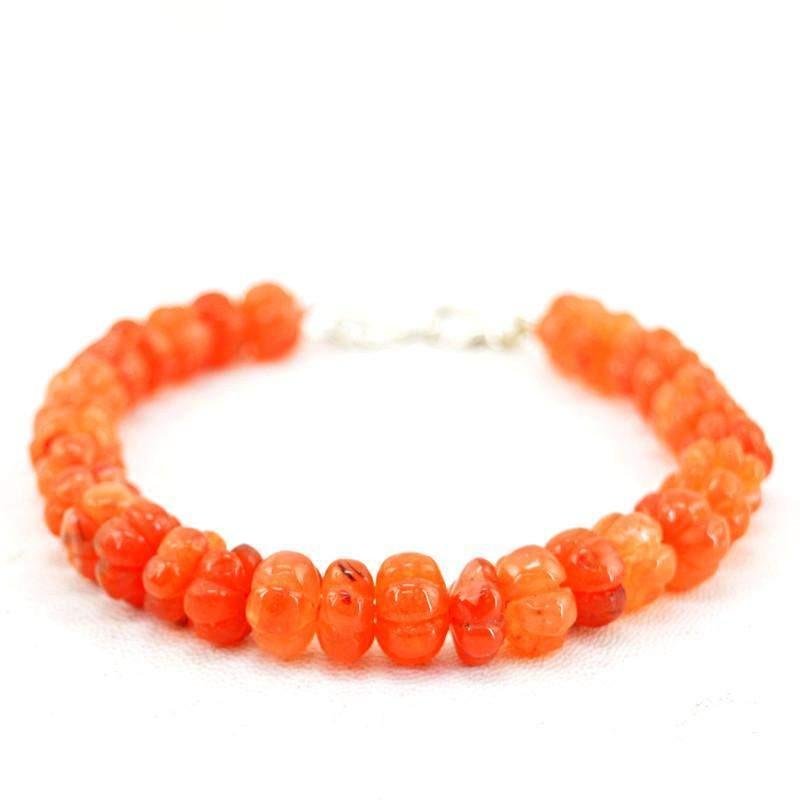 gemsmore:Natural Orange Carnelian Bracelet Round Carved Beads Bracelet