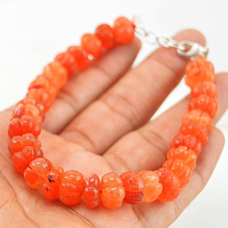 gemsmore:Natural Orange Carnelian Bracelet Round Carved Beads Bracelet