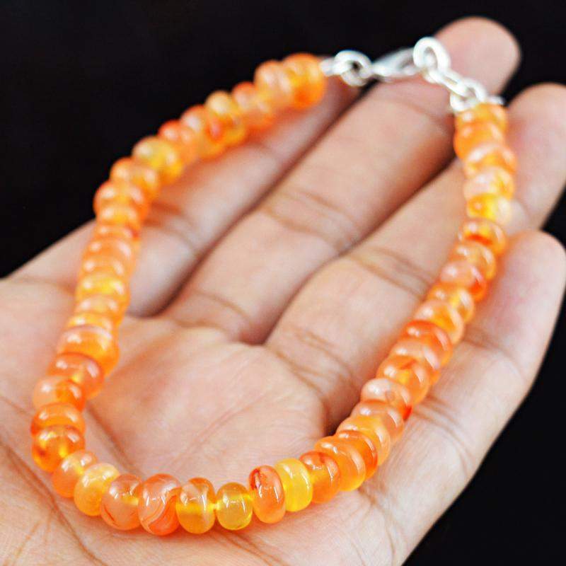 gemsmore:Natural Orange Carnelian Bracelet Round Shape Beads