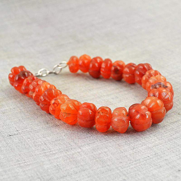 gemsmore:Natural Orange Carnelian Bracelet Round Shape Carved Beads