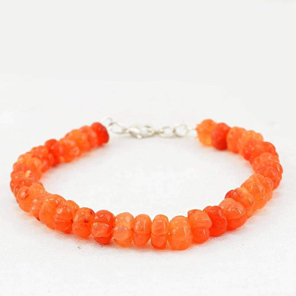 gemsmore:Natural Orange Carnelian Bracelet Round Shape Carved Beads
