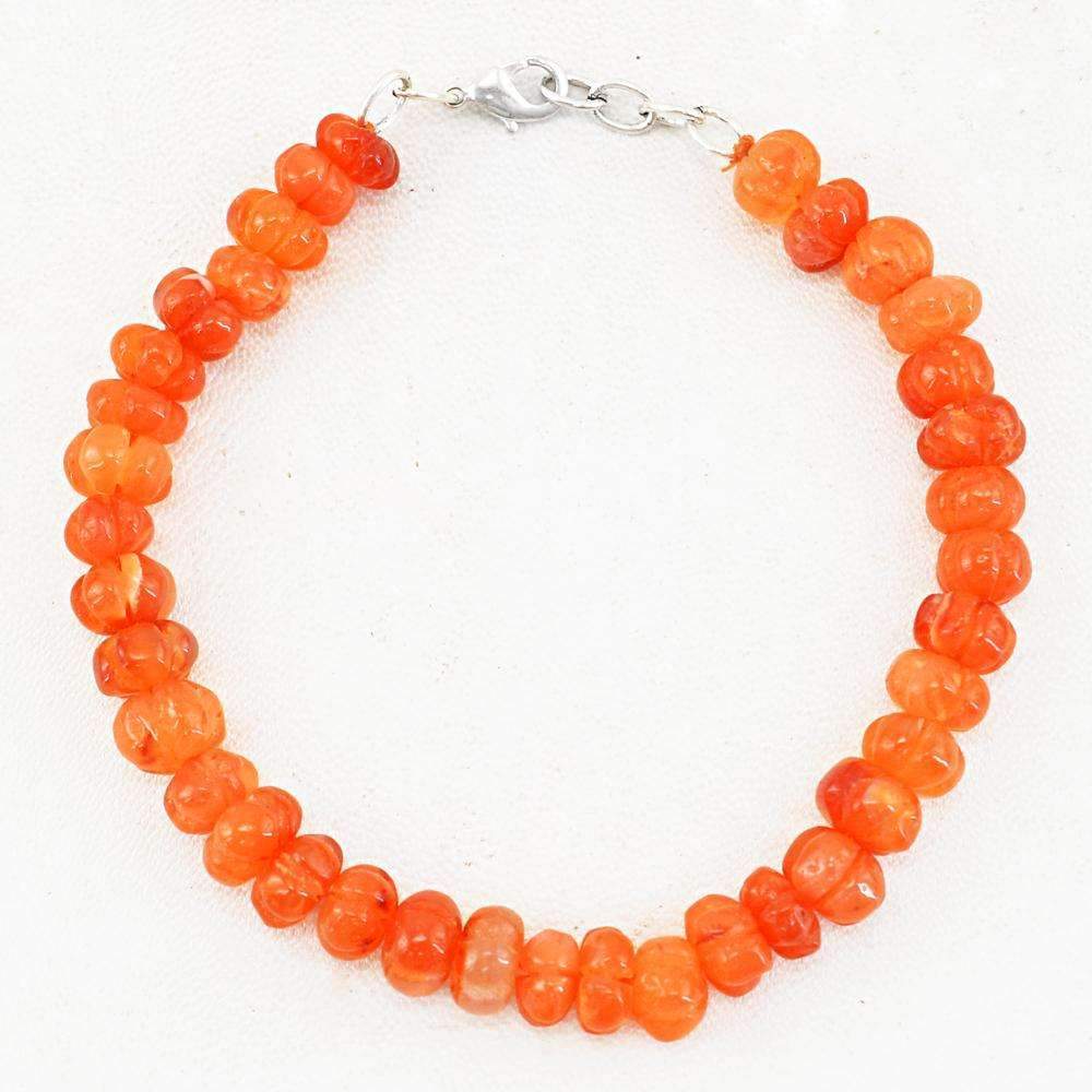 gemsmore:Natural Orange Carnelian Bracelet Round Shape Carved Beads