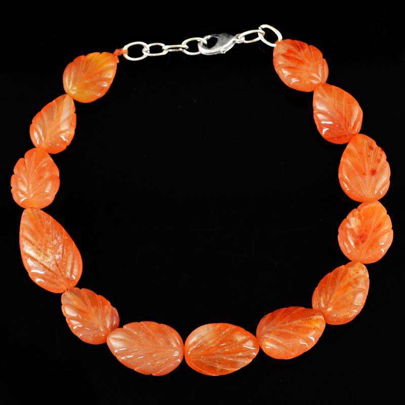 gemsmore:Natural Orange Carnelian Carved Beads Bracelet - Pear Shape