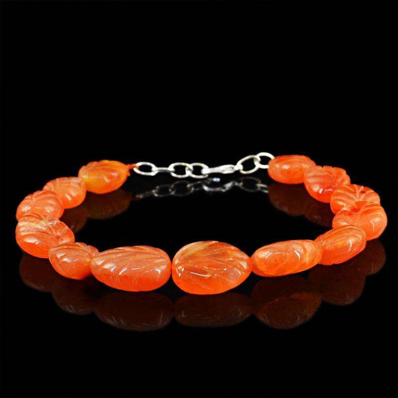 gemsmore:Natural Orange Carnelian Carved Beads Bracelet - Pear Shape