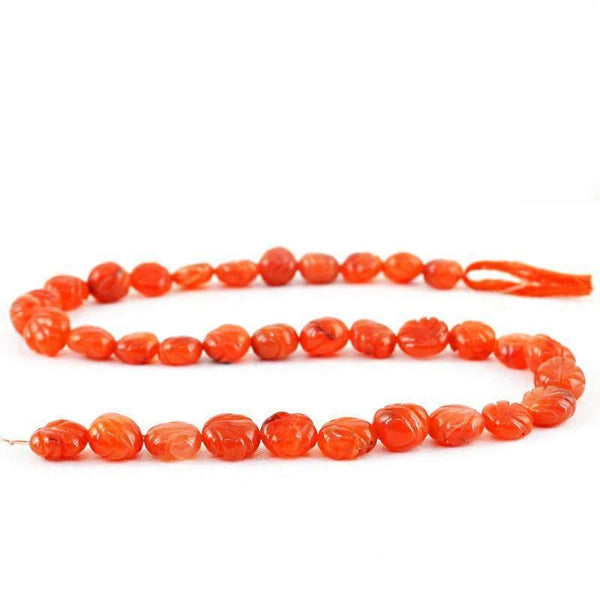 gemsmore:Natural Orange Carnelian Carved Beads Strand