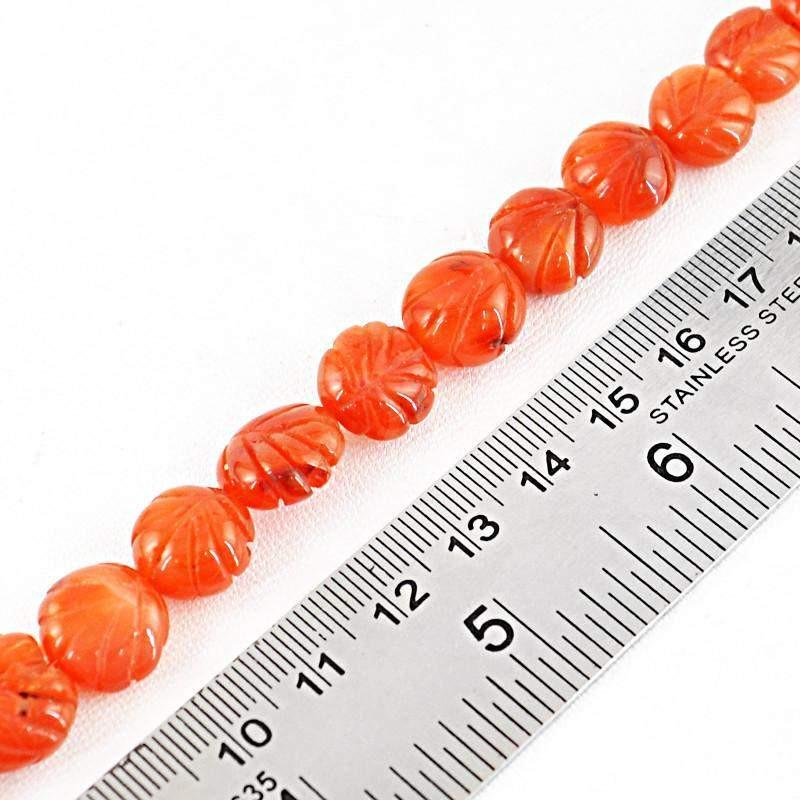 gemsmore:Natural Orange Carnelian Carved Beads Strand