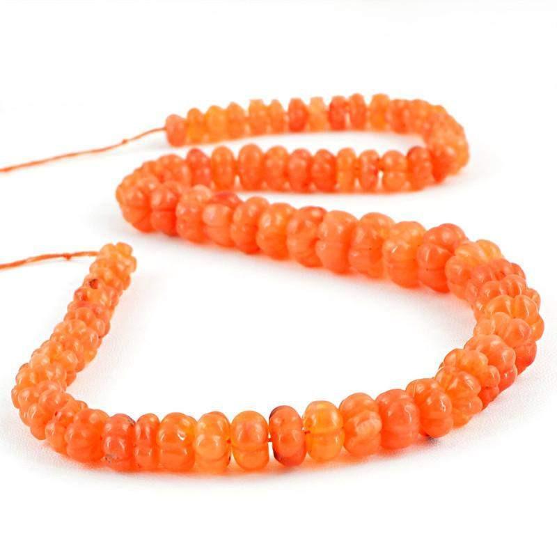 gemsmore:Natural Orange Carnelian Carved Beads Strand