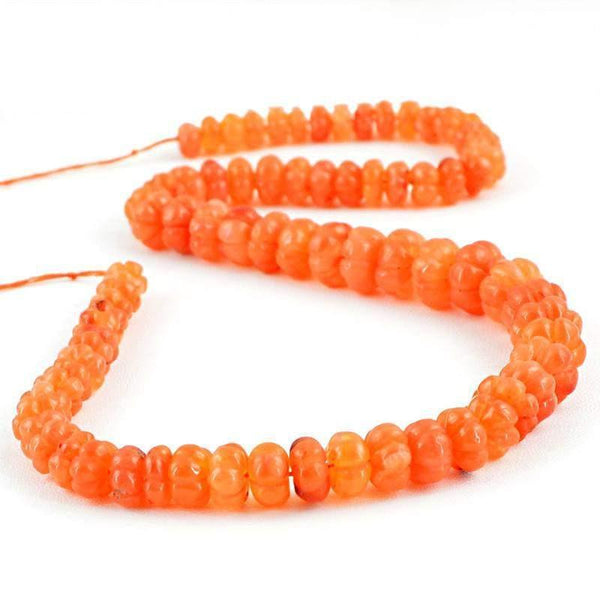 gemsmore:Natural Orange Carnelian Carved Beads Strand