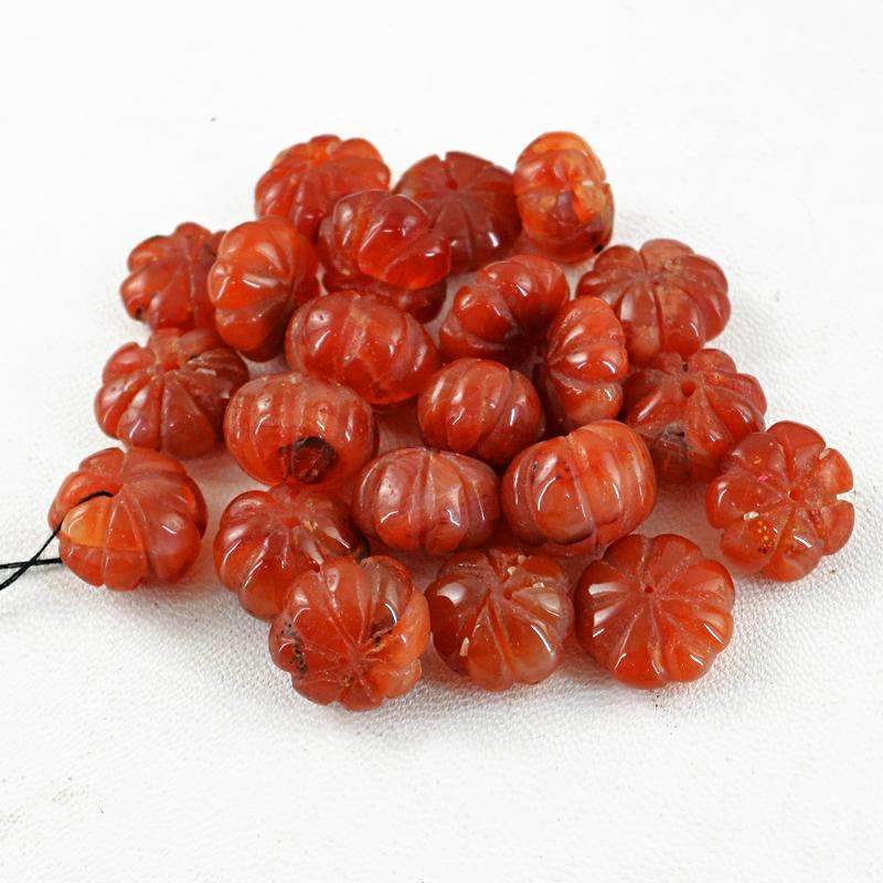 gemsmore:Natural Orange Carnelian Drilled Beads Lot - Flower Carved