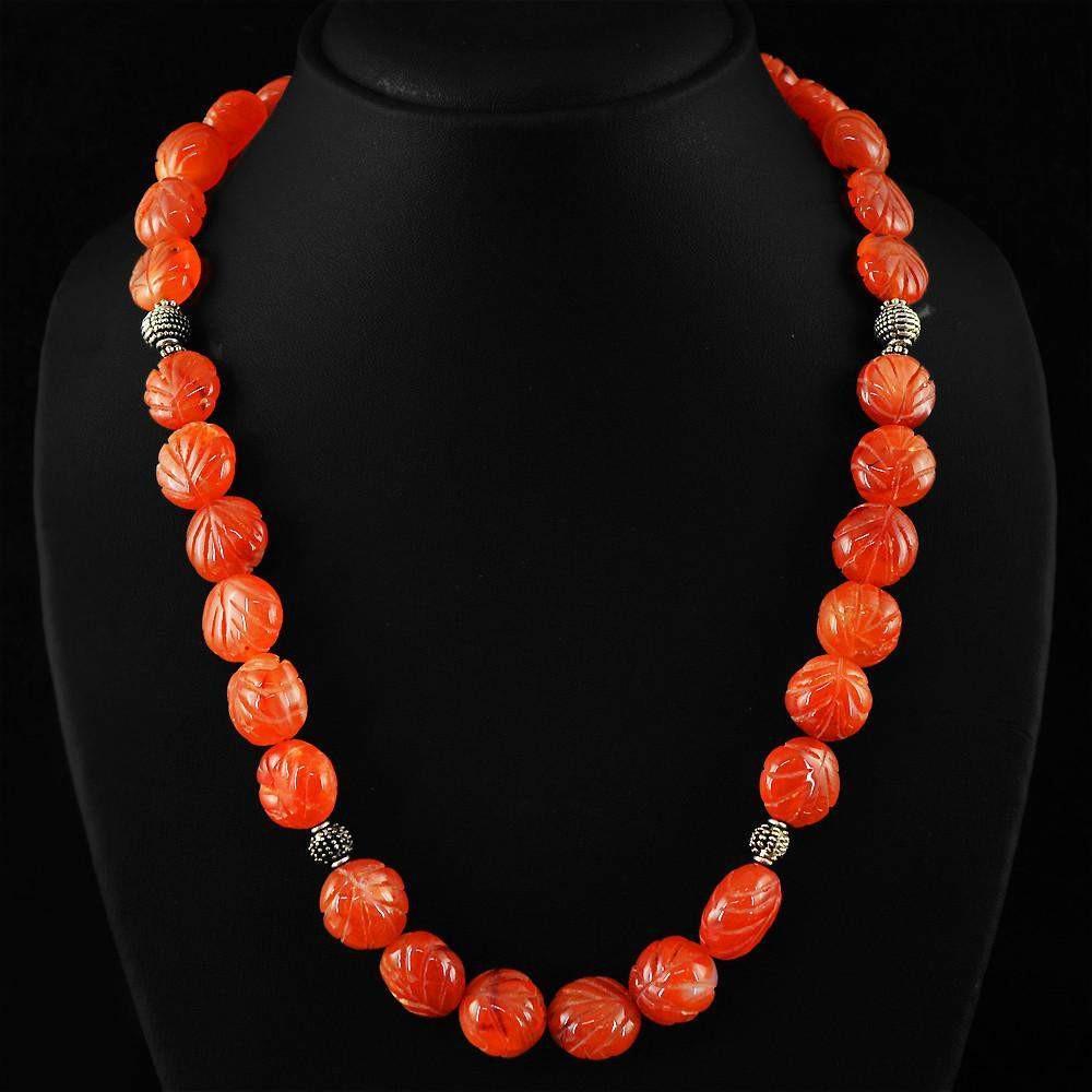 gemsmore:Natural Orange Carnelian Necklace 20 Inches Long Unheated Carved Beads
