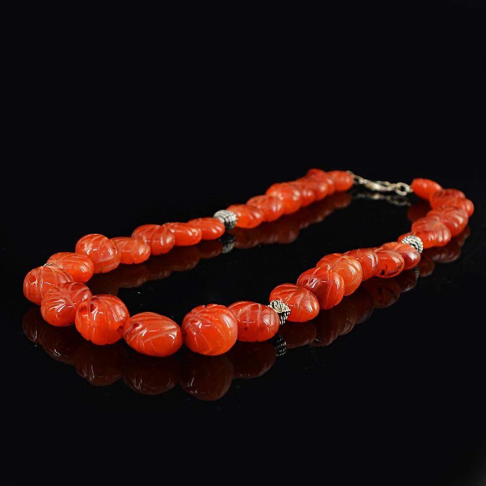 gemsmore:Natural Orange Carnelian Necklace 20 Inches Long Unheated Carved Beads