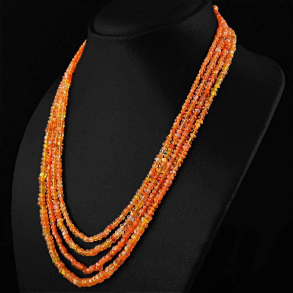 gemsmore:Natural Orange Carnelian Necklace 4 Line Faceted Unheated Beads