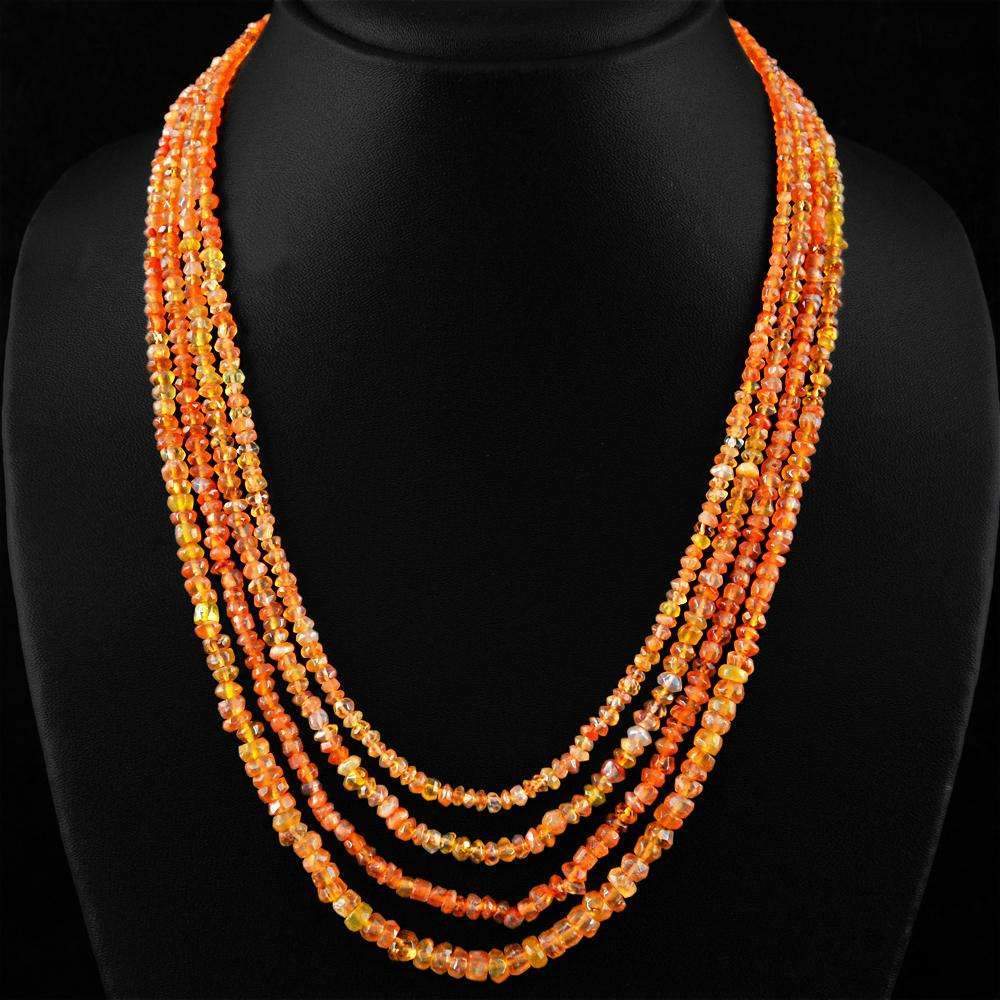 gemsmore:Natural Orange Carnelian Necklace 4 Line Faceted Unheated Beads