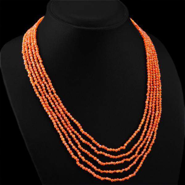 gemsmore:Natural Orange Carnelian Necklace 5 Line Round Shape Beads