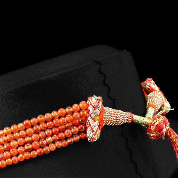 gemsmore:Natural Orange Carnelian Necklace 5 Line Round Shape Beads