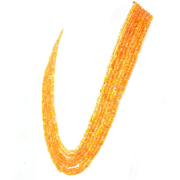 gemsmore:Natural Orange Carnelian Necklace 7 Line Round Shape Faceted Beads