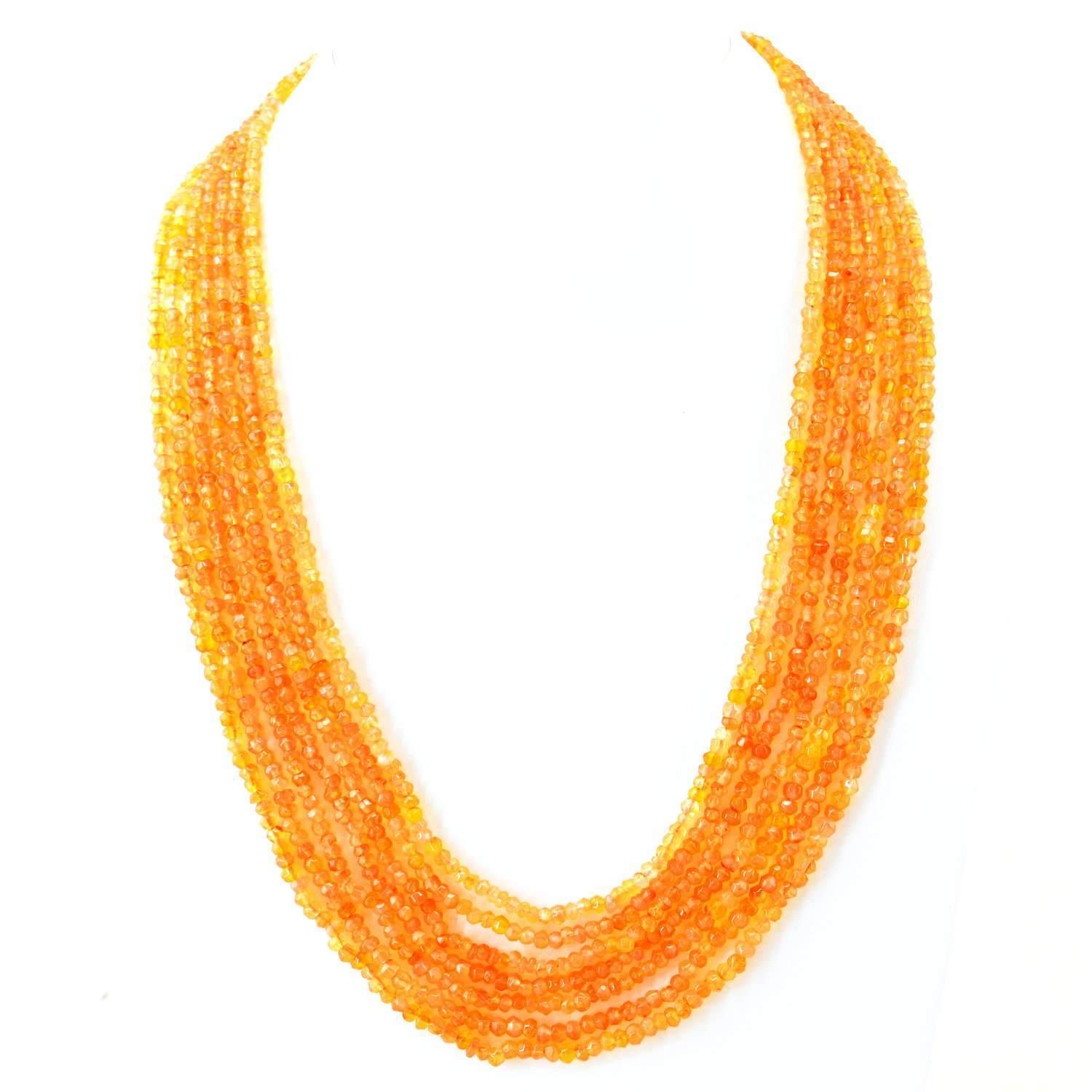 gemsmore:Natural Orange Carnelian Necklace 7 Line Round Shape Faceted Beads