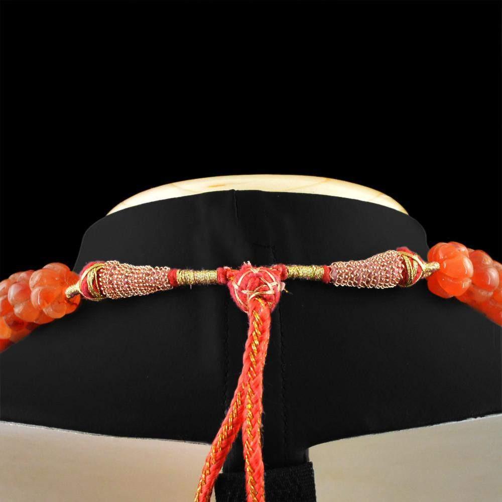gemsmore:Natural Orange Carnelian Necklace Round Carved Untreated Beads