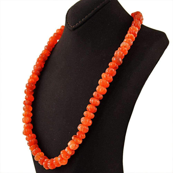 gemsmore:Natural Orange Carnelian Necklace Round Shape Carved Beads