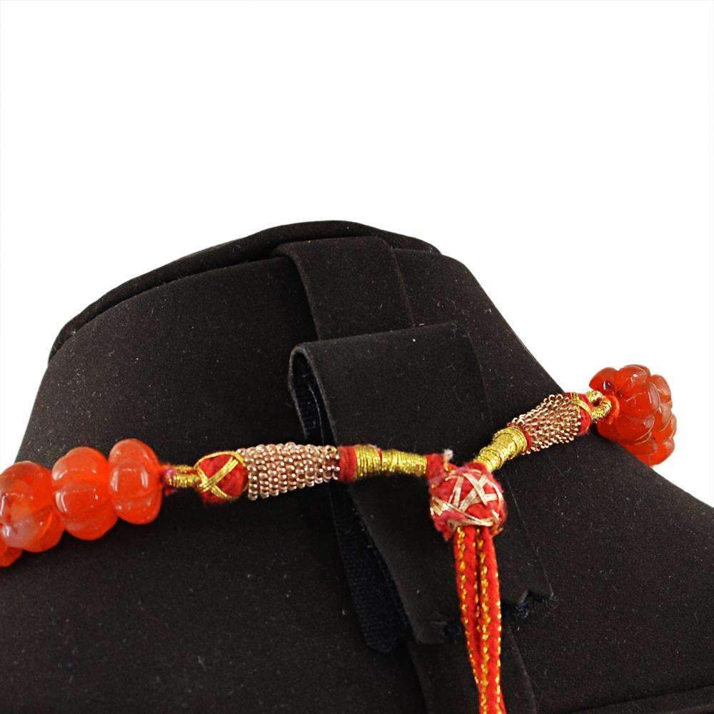 gemsmore:Natural Orange Carnelian Necklace Round Shape Carved Beads