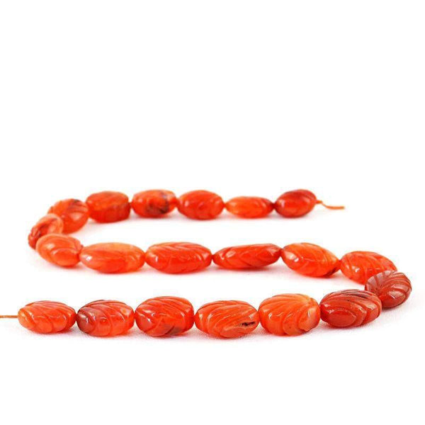 gemsmore:Natural Orange Carnelian Oval Carved Beads Strand