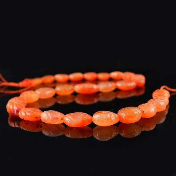 gemsmore:Natural Orange Carnelian Pear Carved Beads Strand
