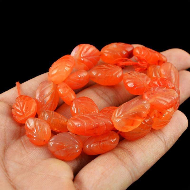 gemsmore:Natural Orange Carnelian Pear Carved Beads Strand