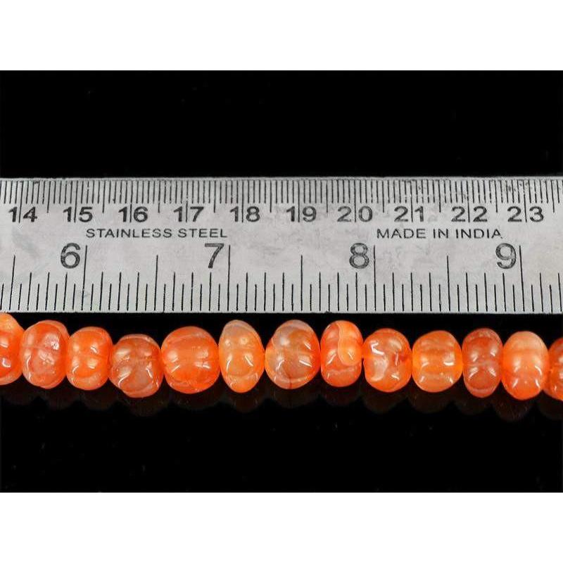 gemsmore:Natural Orange Carnelian Round Carved Beads Strand