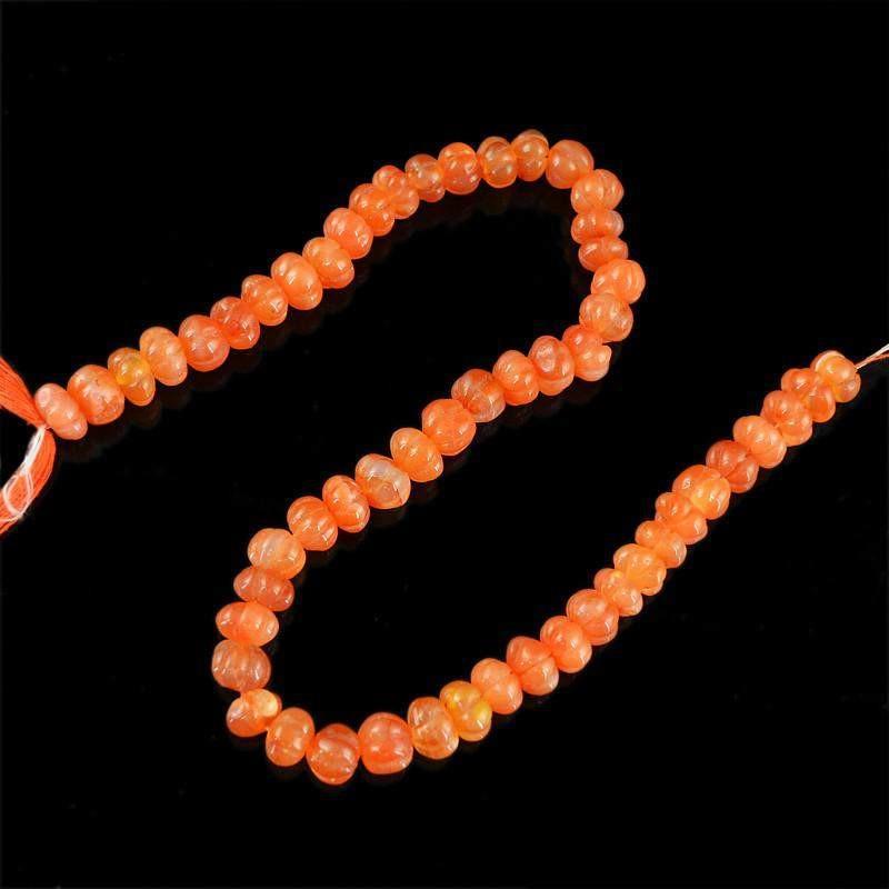 gemsmore:Natural Orange Carnelian Round Carved Beads Strand