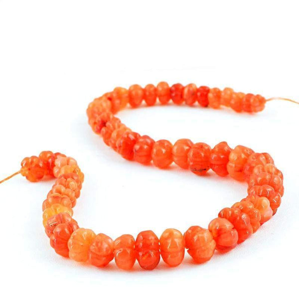 gemsmore:Natural Orange Carnelian Round Carved Beads Strand