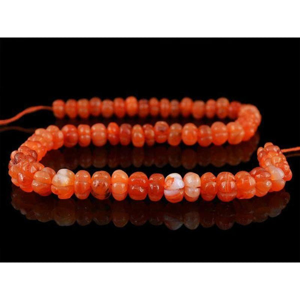 gemsmore:Natural Orange Carnelian Round Shape Carved Beads Strand