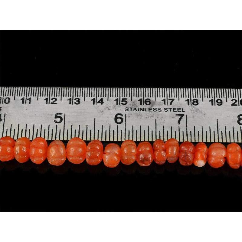 gemsmore:Natural Orange Carnelian Round Shape Carved Beads Strand