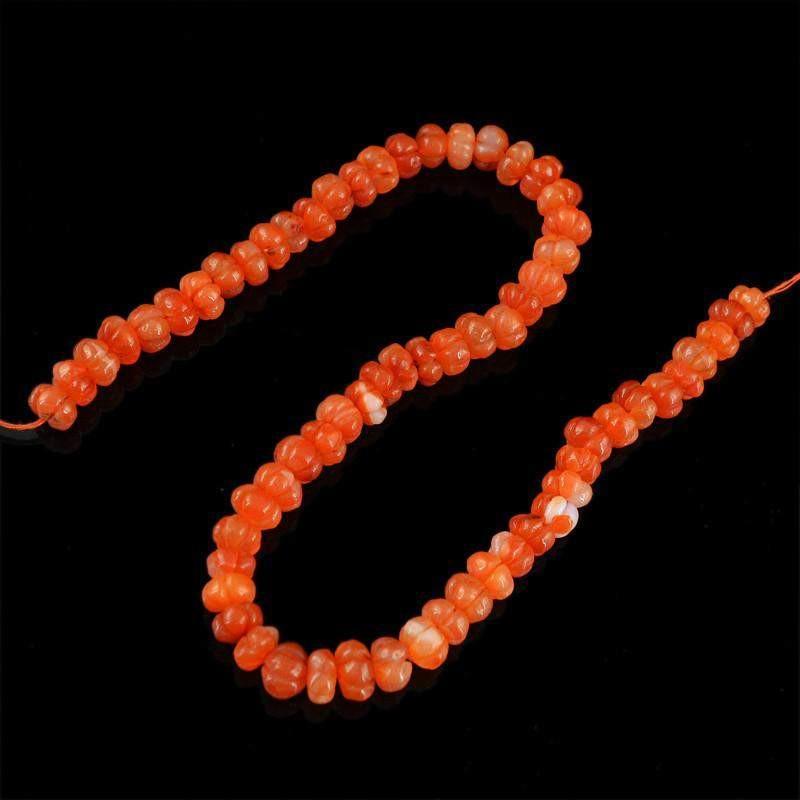 gemsmore:Natural Orange Carnelian Round Shape Carved Beads Strand