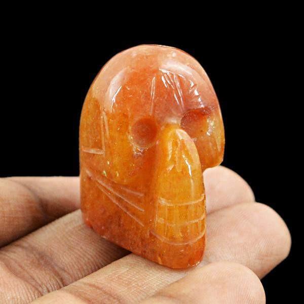 gemsmore:Natural Orange Carnelian Single Gem Hand Carved Skull