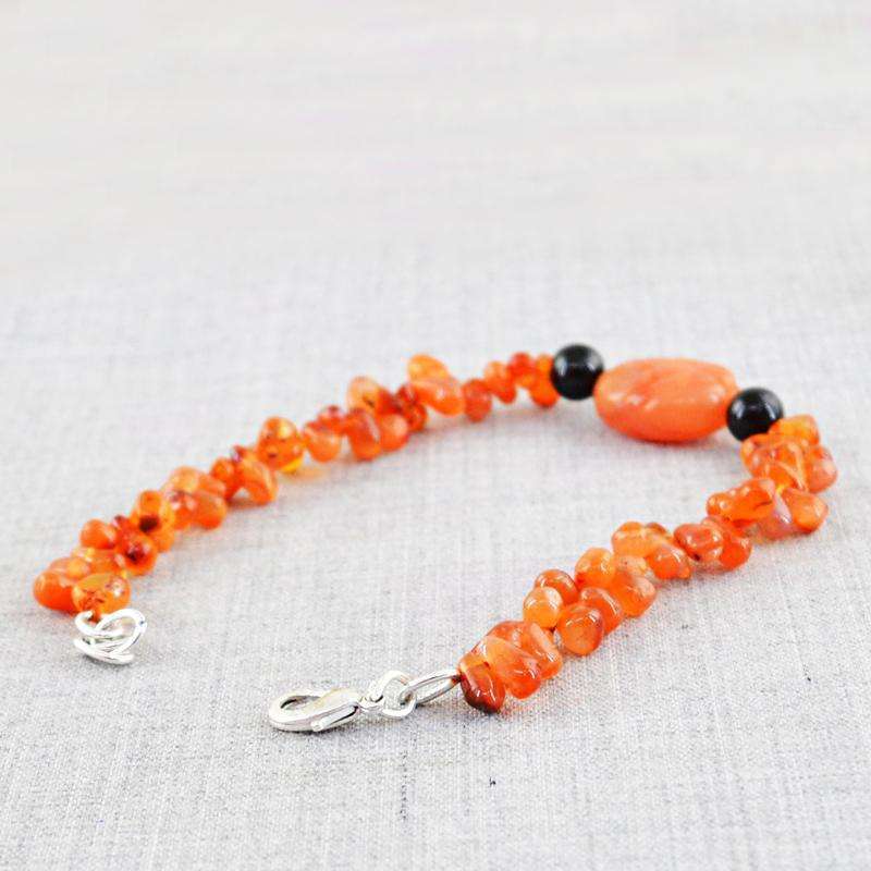 gemsmore:Natural Orange Carnelian Tear Drop Beads Bracelet
