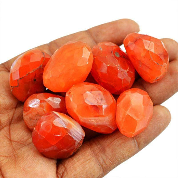gemsmore:Natural Orange Carnelian Untreated Faceted Beads Lot