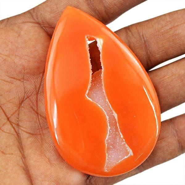 gemsmore:Natural Orange Druzy Onyx Pear Shape Gemstone