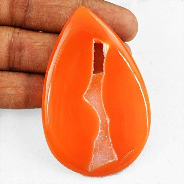 gemsmore:Natural Orange Druzy Onyx Pear Shape Gemstone