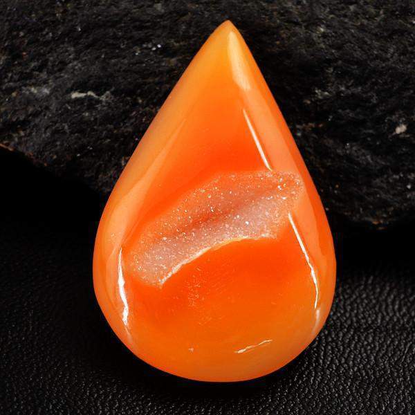 gemsmore:Natural Orange Druzy Onyx Pear Shape Gemstone