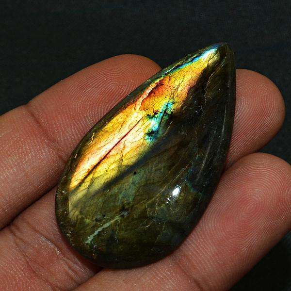 gemsmore:Natural Orange Flash Labradorite Pear Shape Loose Gemstone