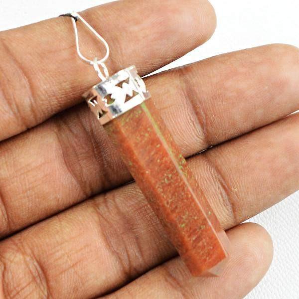 gemsmore:Natural Orange Jasper Reiki Healing Point Pendant