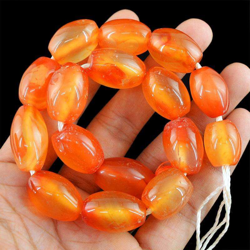 gemsmore:Natural Orange Onyx Beads Strand - Drilled Untreated